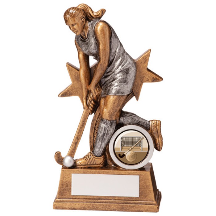 FEMALE HOCKEY WARRIOR STAR RESIN TROPHY - 2 SIZES - 125MM & 165MM
